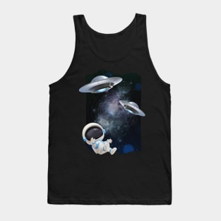 Ufo alien funny cute flying spaceship astronaut moon mars cosmic forest Tank Top